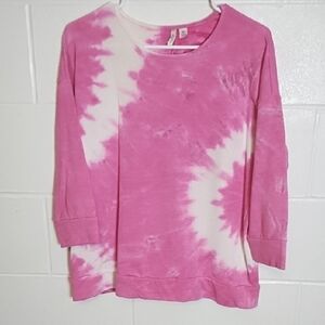 Tie-Dye French Terry Sweatshirt Top 3/4 Sleeves Drop Shoulder Boxy